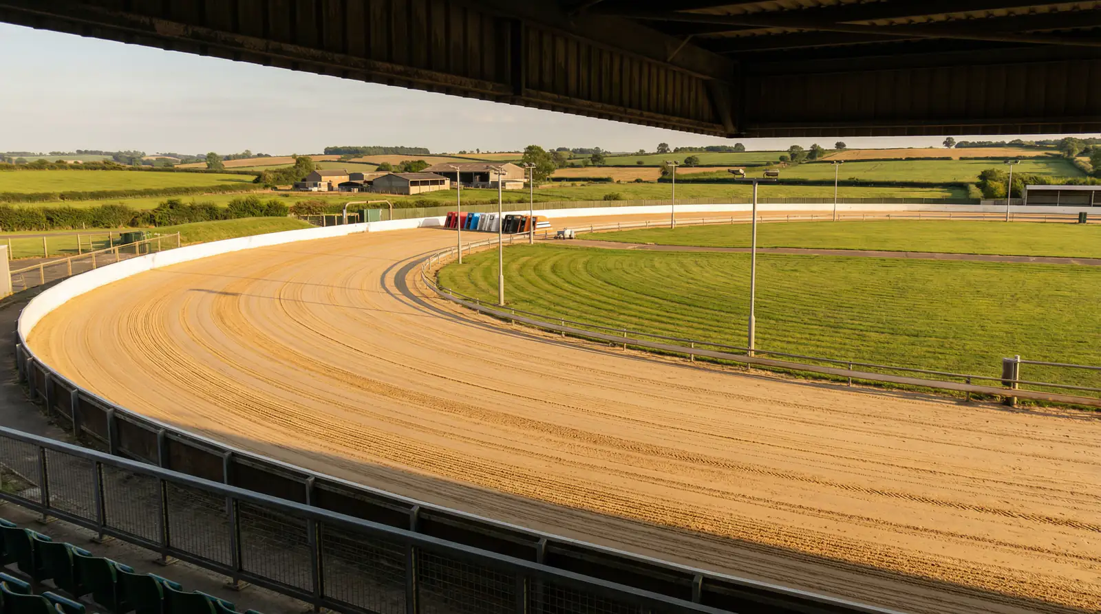 Towcester greyhound track guide with layout and sand surface