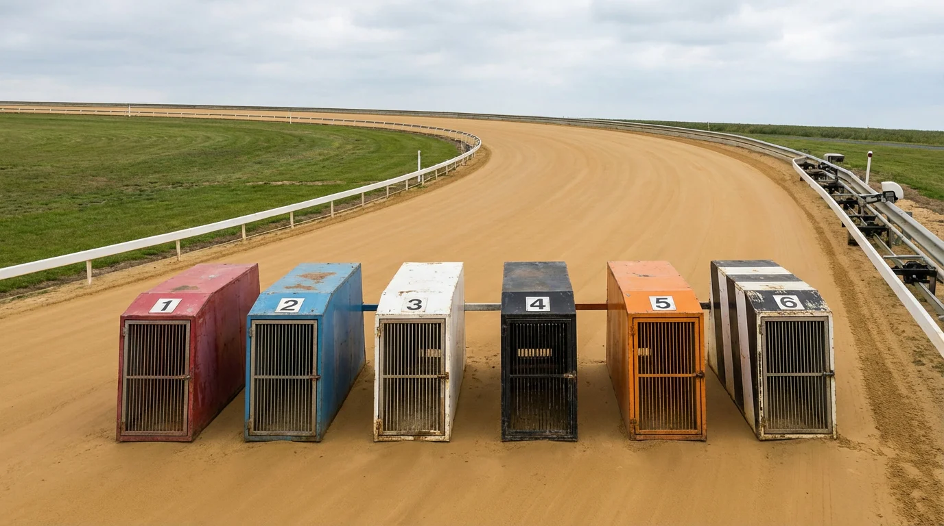Towcester greyhound track starting traps with sand surface